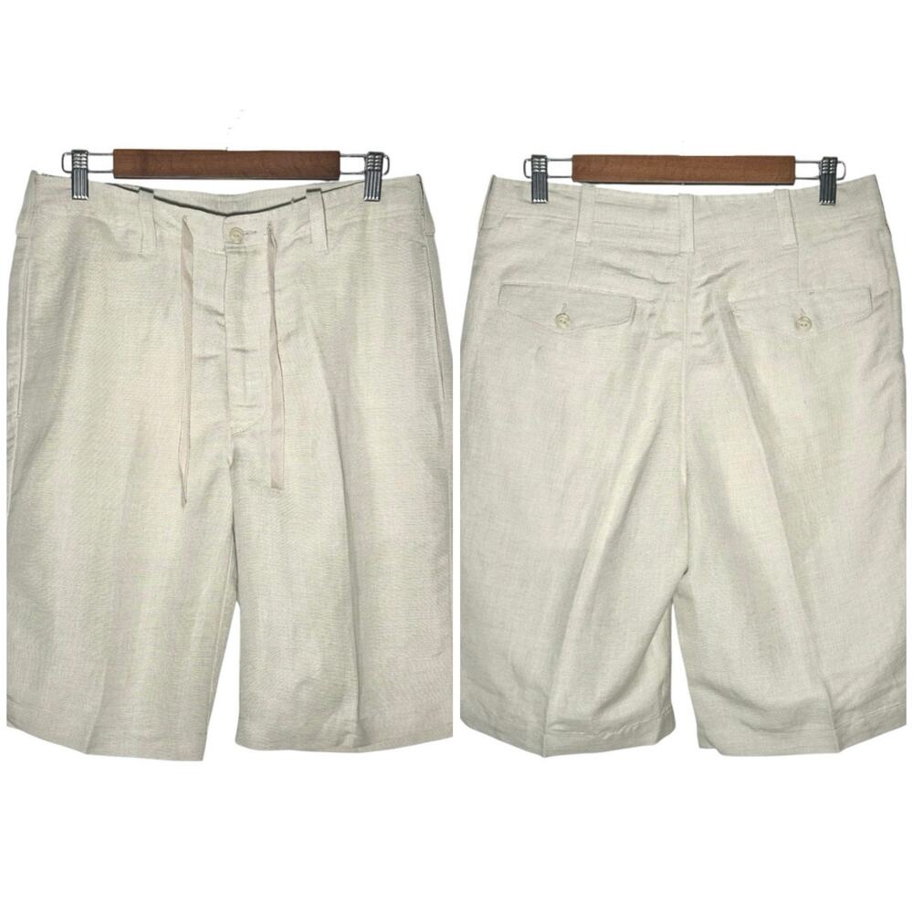 Cubavera | Men | Linen Blend Natural Drawcord Casual Flat Front Shorts | Size 32